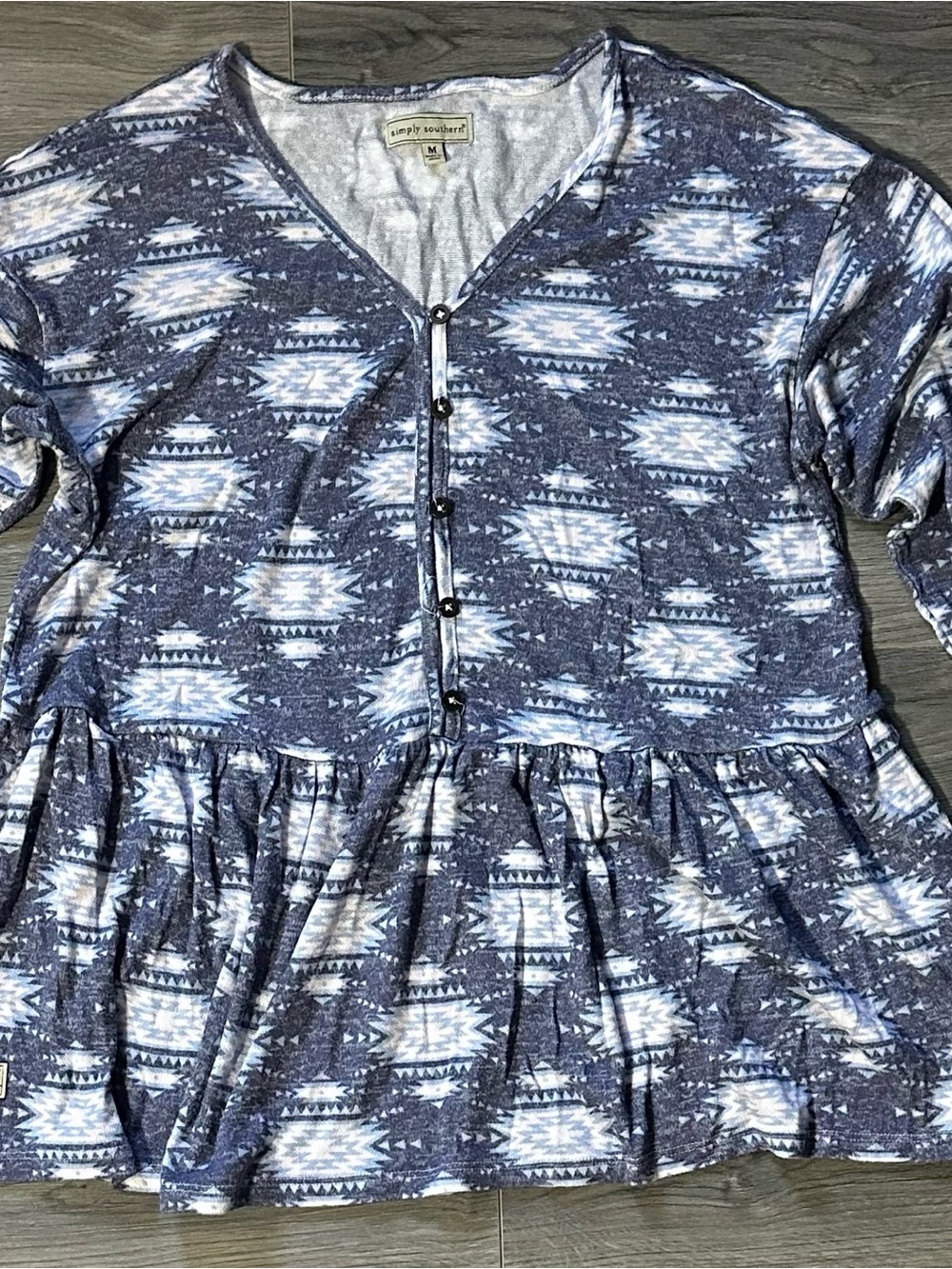 Simply Southern Navy and White Aztec Peplum Henley